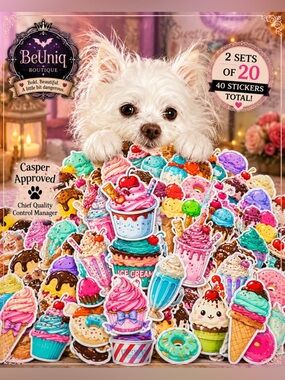 Kawaii Ice Cream & Sweet Treat Vinyl Sticker Bundle | 2 Sets of 20 Waterproof